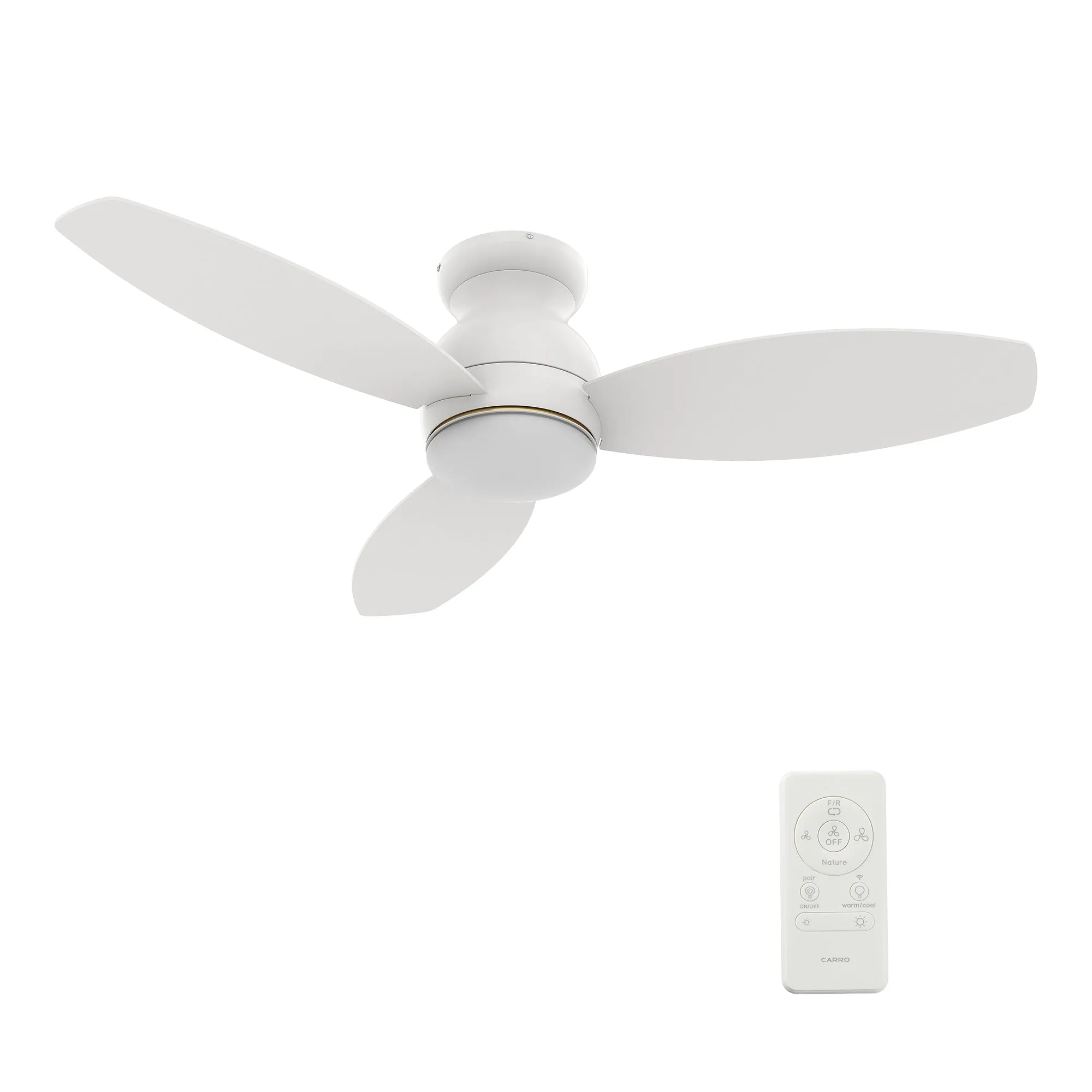 TRENTO 44 inch 3-Blade Flush Mount Smart Ceiling Fan with LED Light Kit & Remote- White/White