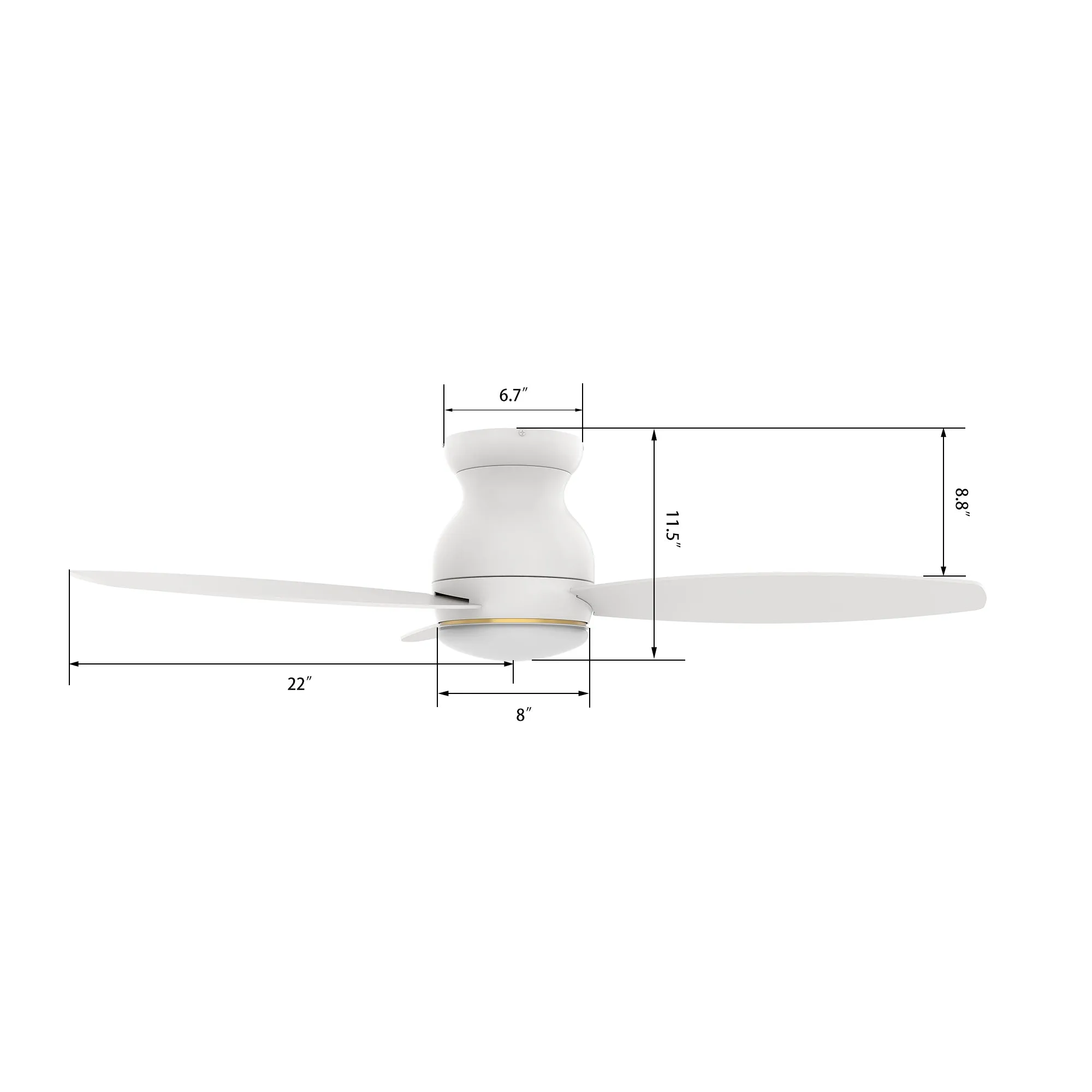 TRENTO 44 inch 3-Blade Flush Mount Smart Ceiling Fan with LED Light Kit & Remote- White/White