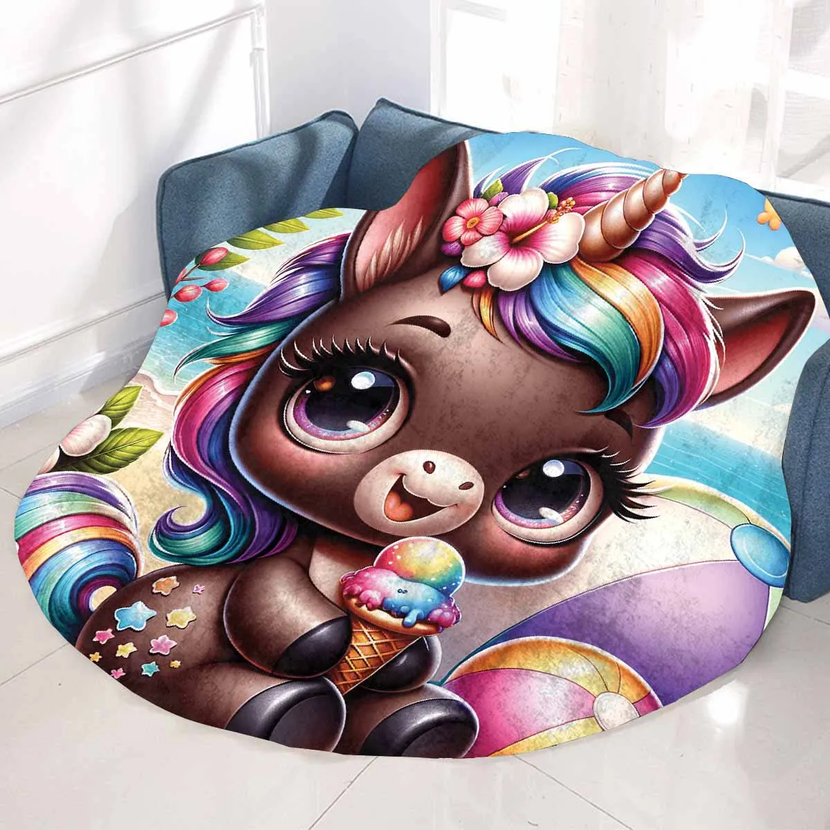 Unicorn_Awd35126  Circular Micro Fleece Blanket 60"