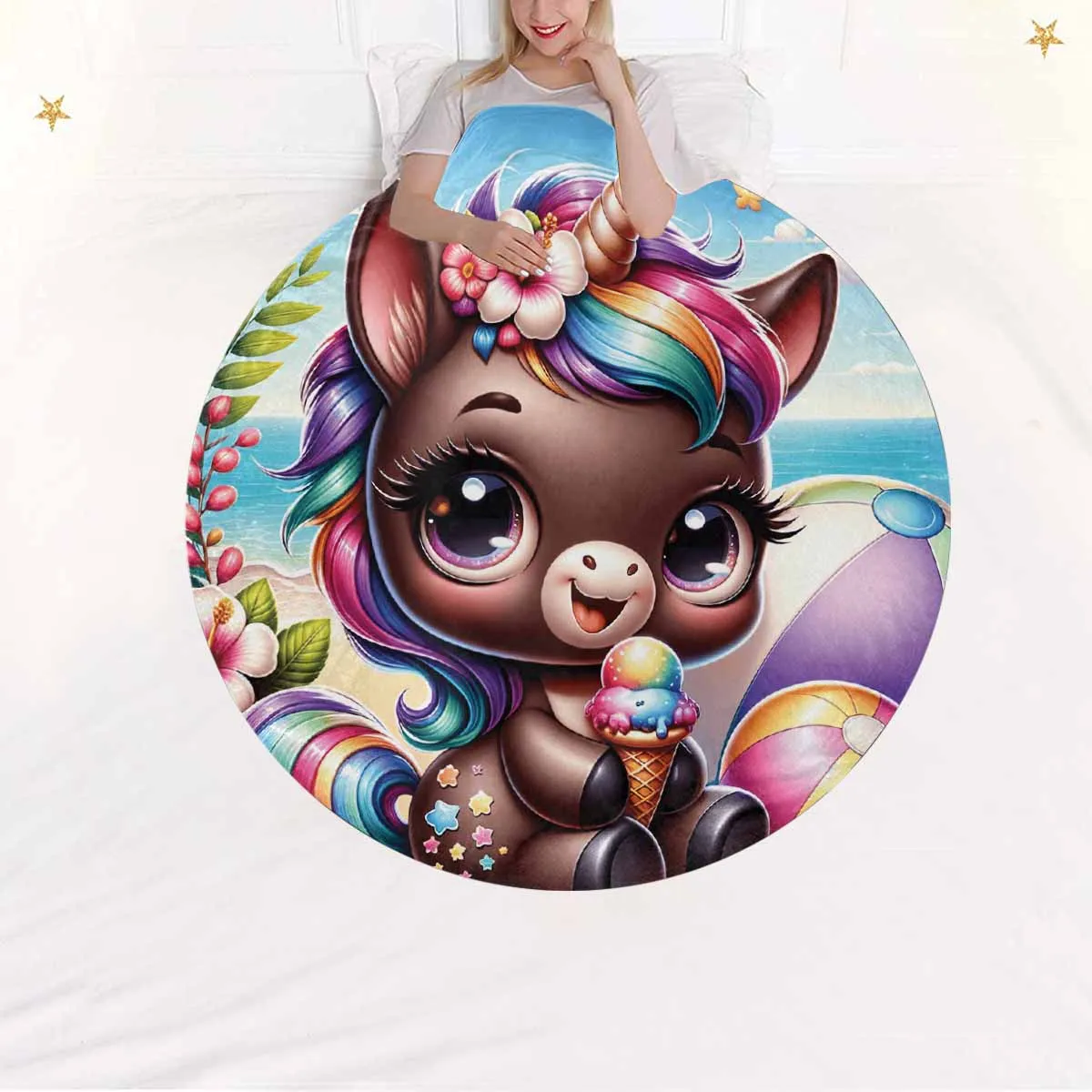 Unicorn_Awd35126  Circular Micro Fleece Blanket 60"