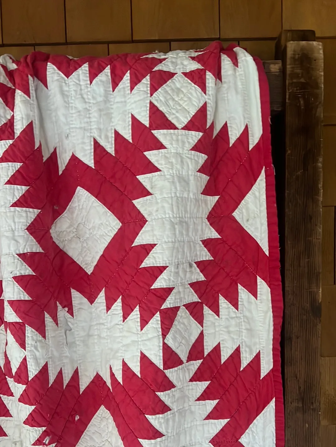 Vintage Handmade Quilt - Red   White