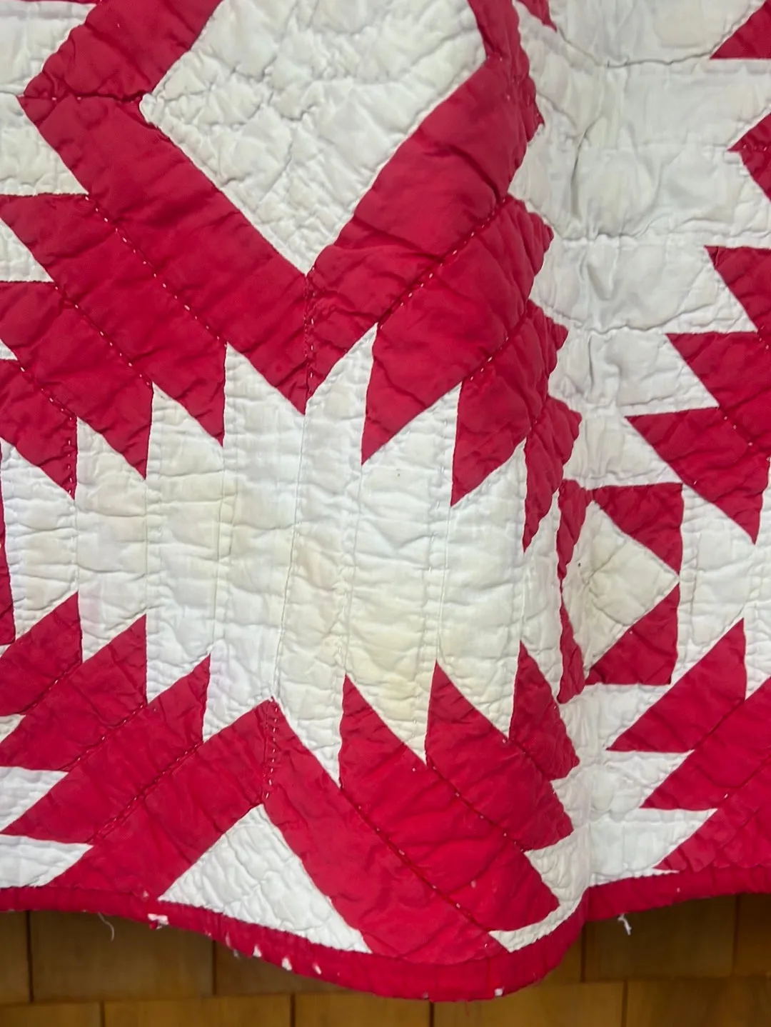 Vintage Handmade Quilt - Red   White