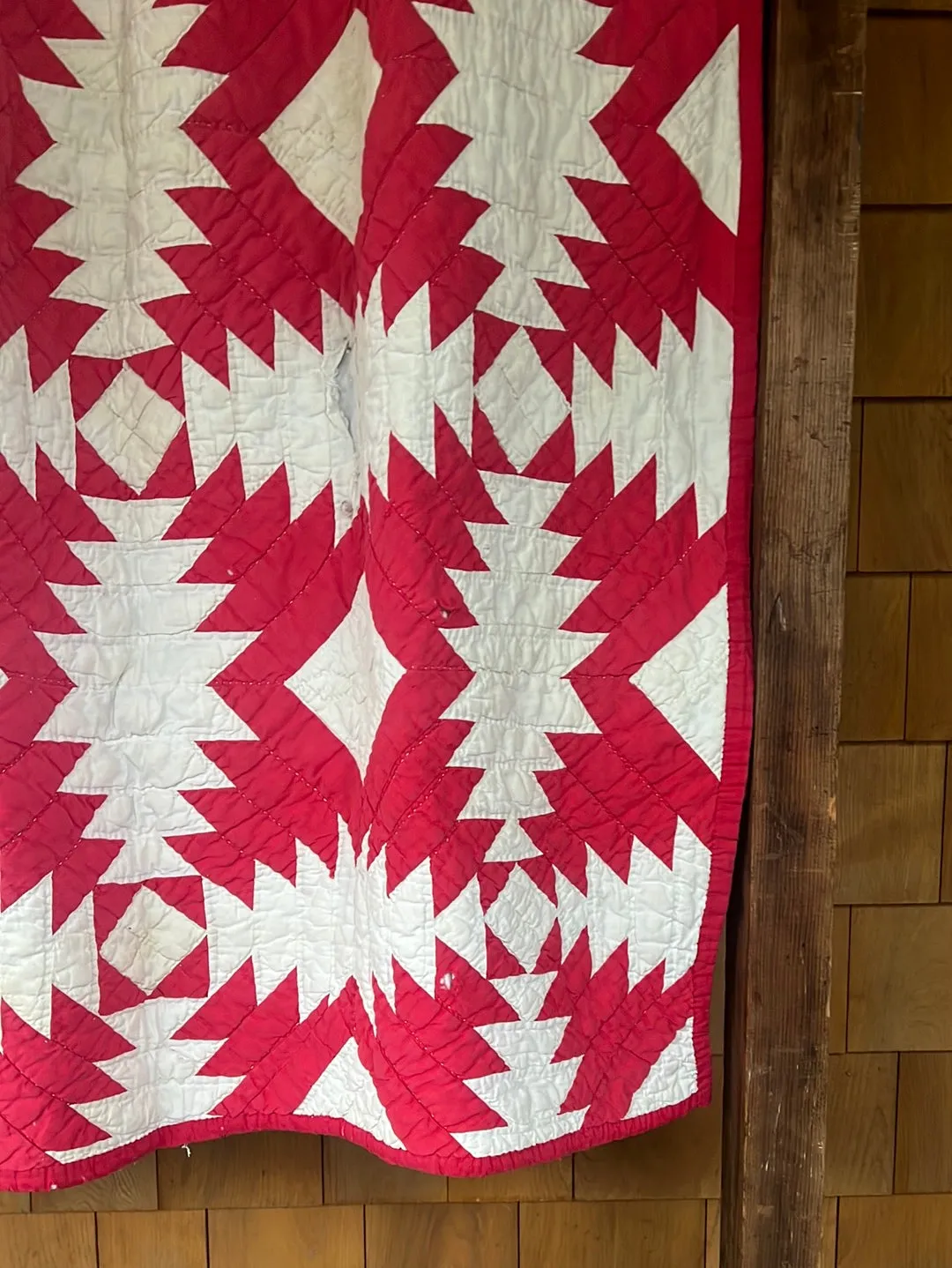 Vintage Handmade Quilt - Red   White