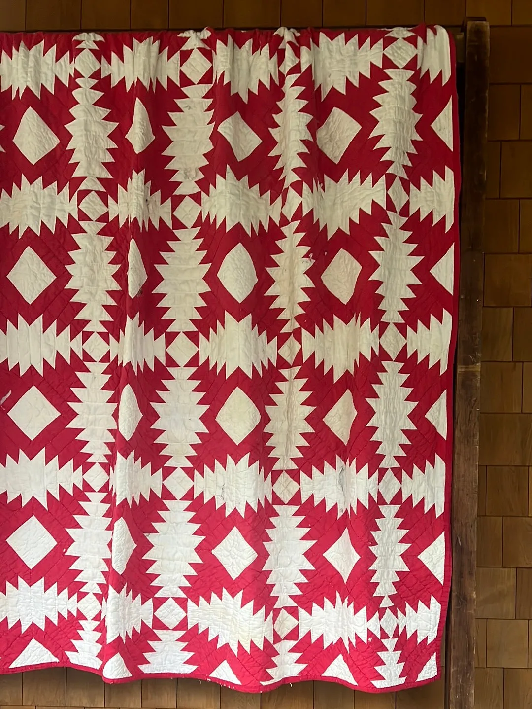 Vintage Handmade Quilt - Red   White