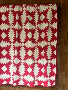 Vintage Handmade Quilt - Red   White