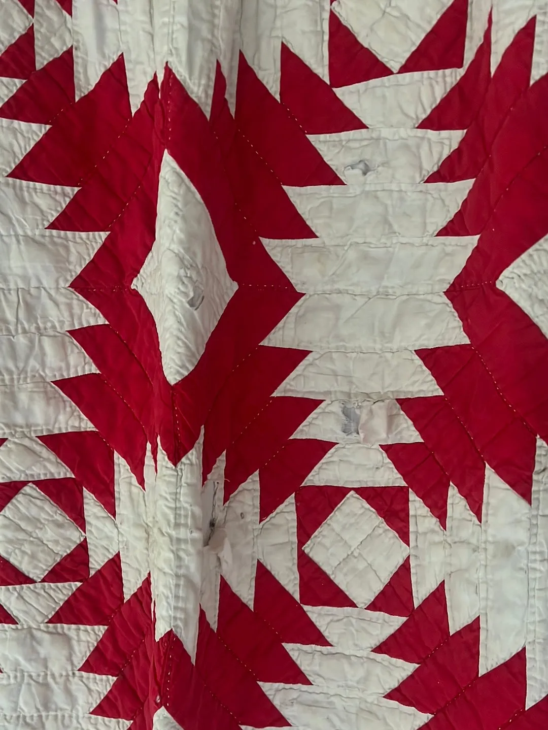 Vintage Handmade Quilt - Red   White