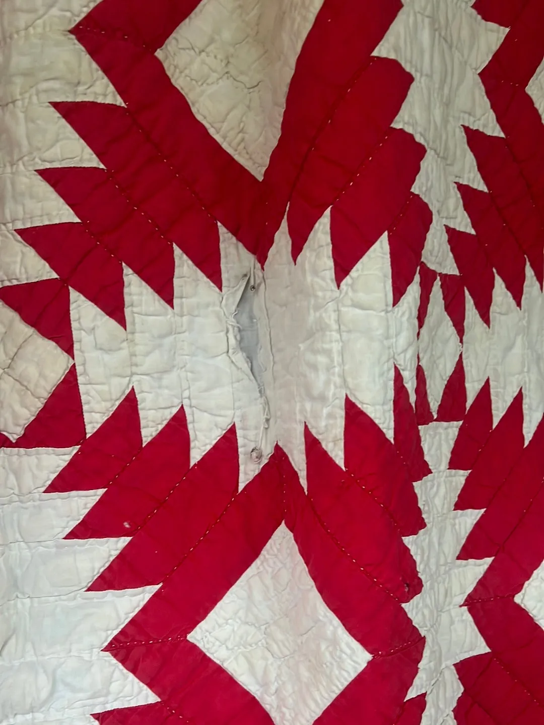 Vintage Handmade Quilt - Red   White