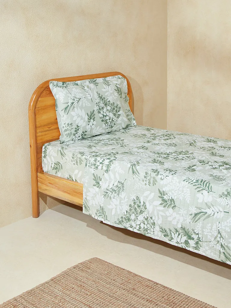 Westside Home Mint Botanical Leaves Printed Single Bed Comforter