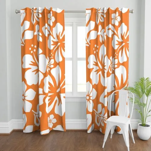 White Hawaiian Flowers on Juicy Orange Sheet Set from Surfer Bedding™️ Large Scale