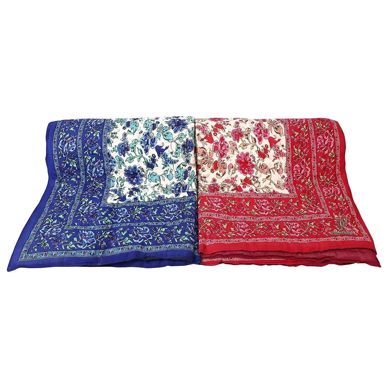 Woodsy Jaipuri Razai Rajasthani Traditional Reversible Soft Light Weight Pure Cotton Winter and Summer Rajai Ac Quilt Razai/Rajai/Quilt/Blanket/Dohar/Comforter (Set of 2, Multi Quilt)