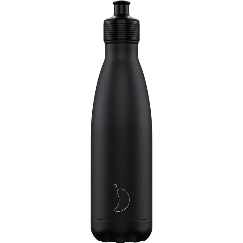 XB147 CHILLY'S 500ML SPORTS REUSABLE WATER BOTTLE - MONO BLACK